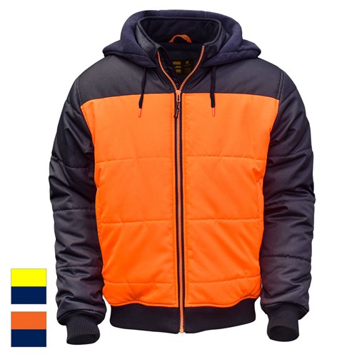 Eleven Workwear Hi-Vis Spliced Quilted Jacket w/ Fleece Hood